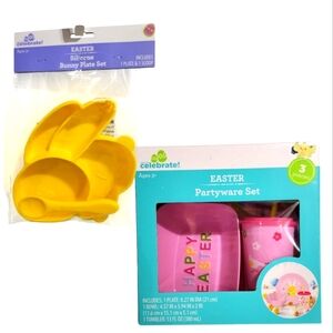 Easter Silicone 4 Section Bunny Plate+Spoon & Partyware Plate Bowl Tumbler Set